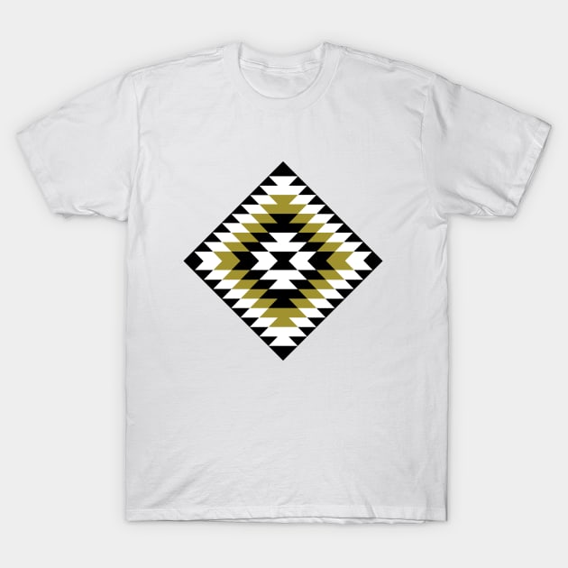 Aztec Symbol Diamond Black White Gold T-Shirt by NataliePaskell